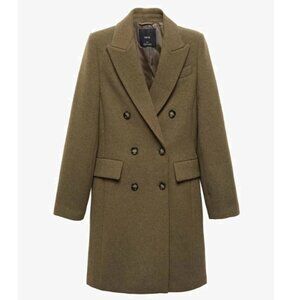 NWT MANGO DALI Double-Breasted Wool Coat, Khaki (Sage toned) – Size Small